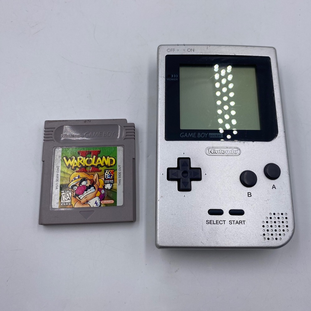 Nintendo Game Boy Pocket Silver MGB-001 Handheld Console with Wario Land II Game